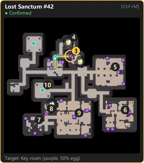 Floating Lost Sanctum map with a numbered route